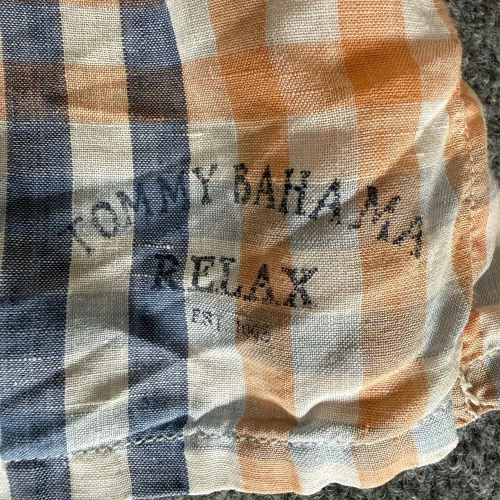 Tommy Bahama‎ Linen Shirt Mens Large Plaid Short Sleeve Button Up Relax Casual